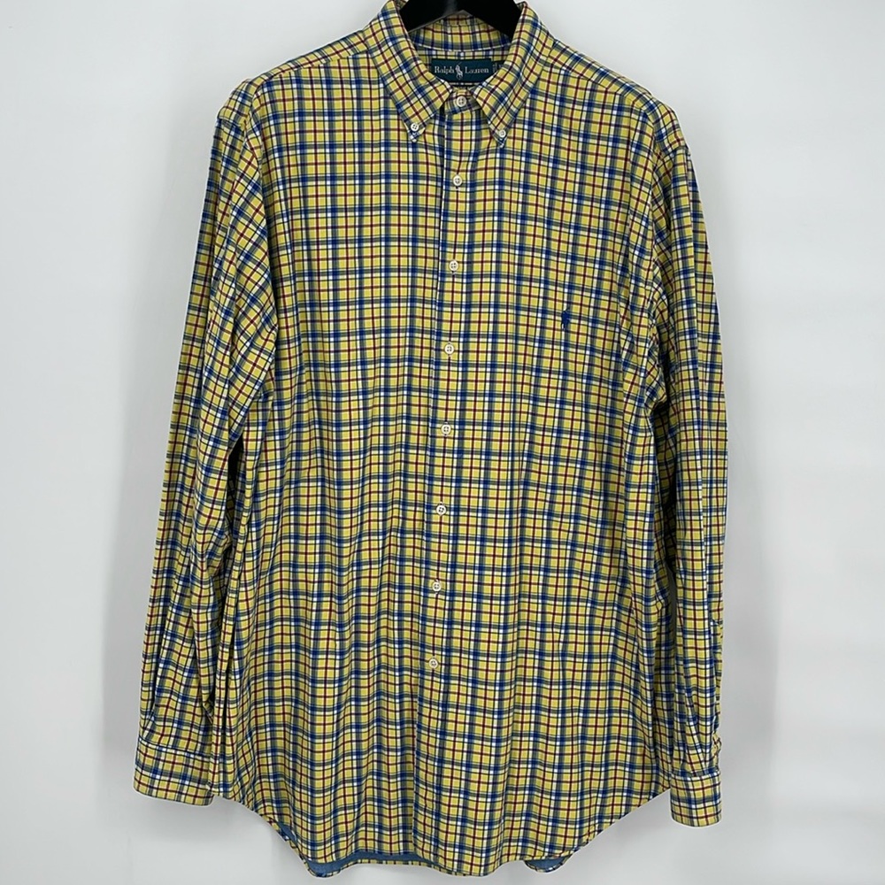 Ralph Lauren Button-Down Shirt XLT Cotton Chambray Lined Long Sleeve EUC Vintage